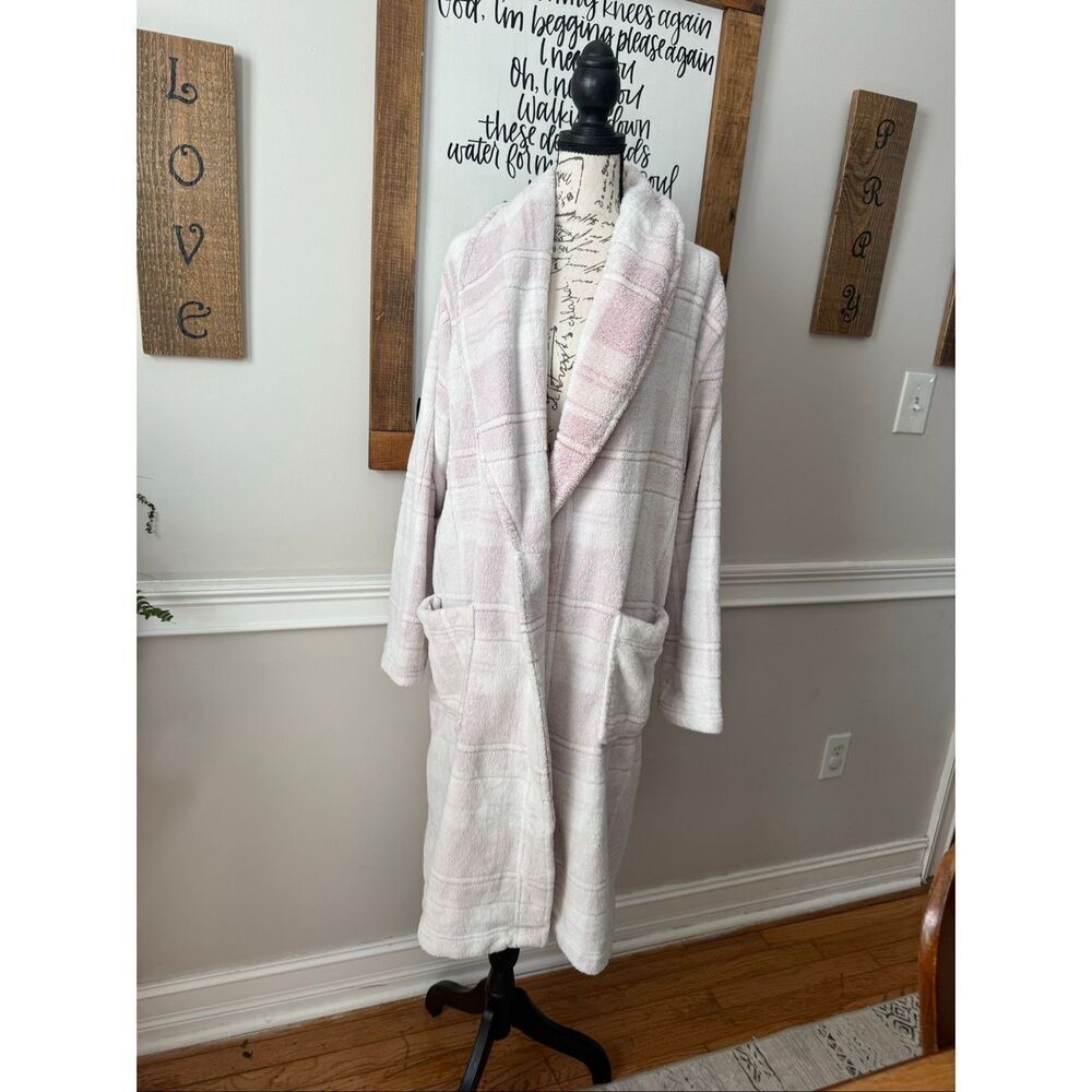 Daydream By Berkshire Home Plaid Plush Long Sleeve Bathrobe Pink White Large